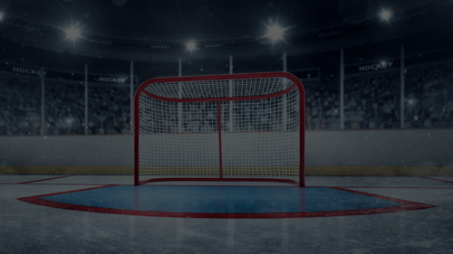 Hockey net on ice with dark filter over the image