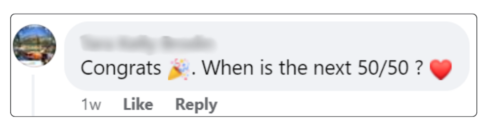 Facebook comment from a raffle supporter asking when the next raffle will be